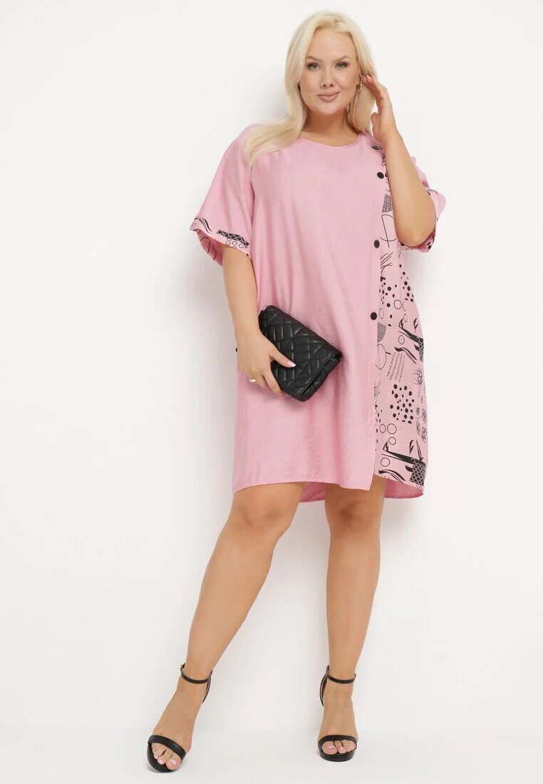 j&x Rochie Roză de Bumbac cu Croială Dreaptă cu Buzunare Laterale Decorată cu Nasturi Walliana
