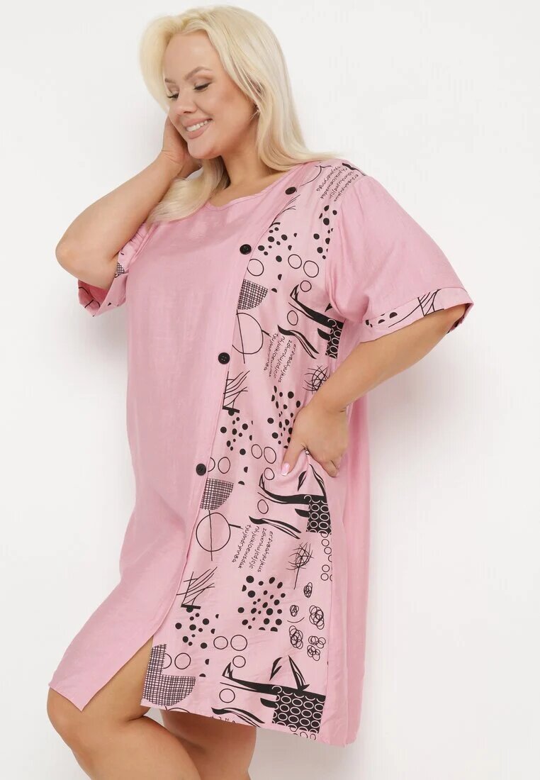 j&x Rochie Roză de Bumbac cu Croială Dreaptă cu Buzunare Laterale Decorată cu Nasturi Walliana