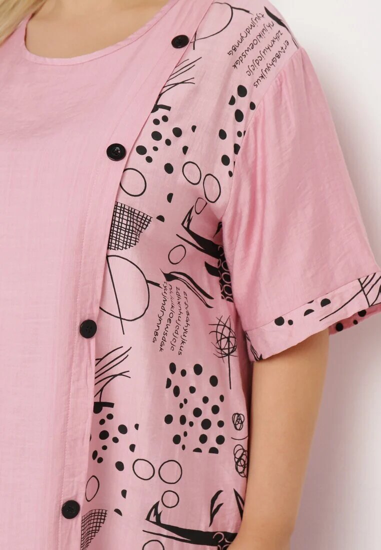 j&x Rochie Roză de Bumbac cu Croială Dreaptă cu Buzunare Laterale Decorată cu Nasturi Walliana