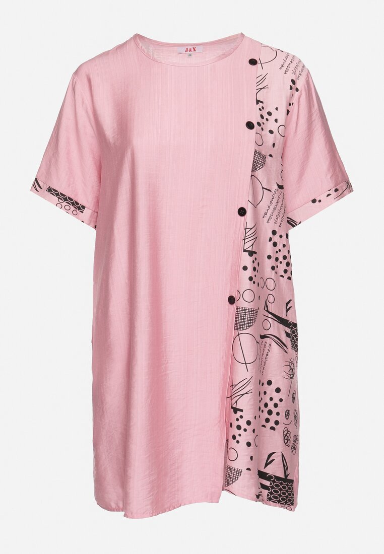 j&x Rochie Roză de Bumbac cu Croială Dreaptă cu Buzunare Laterale Decorată cu Nasturi Walliana
