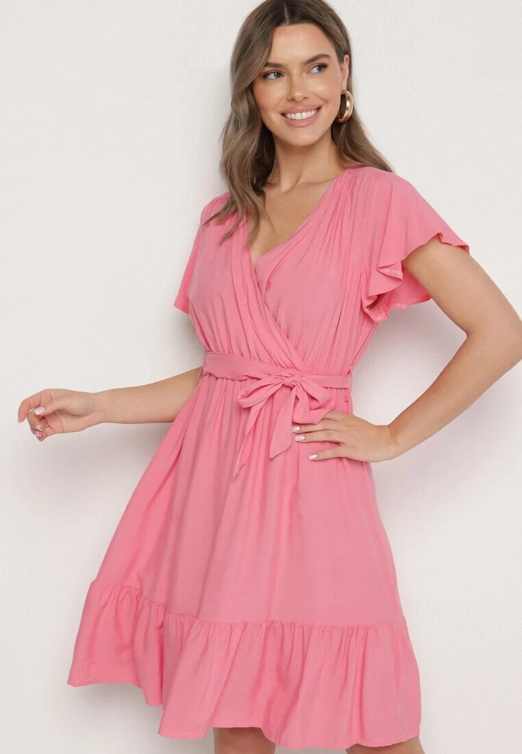 j&x Rochie Roză Viscoză cu Decolteu tip plic și Curea Aurenelle