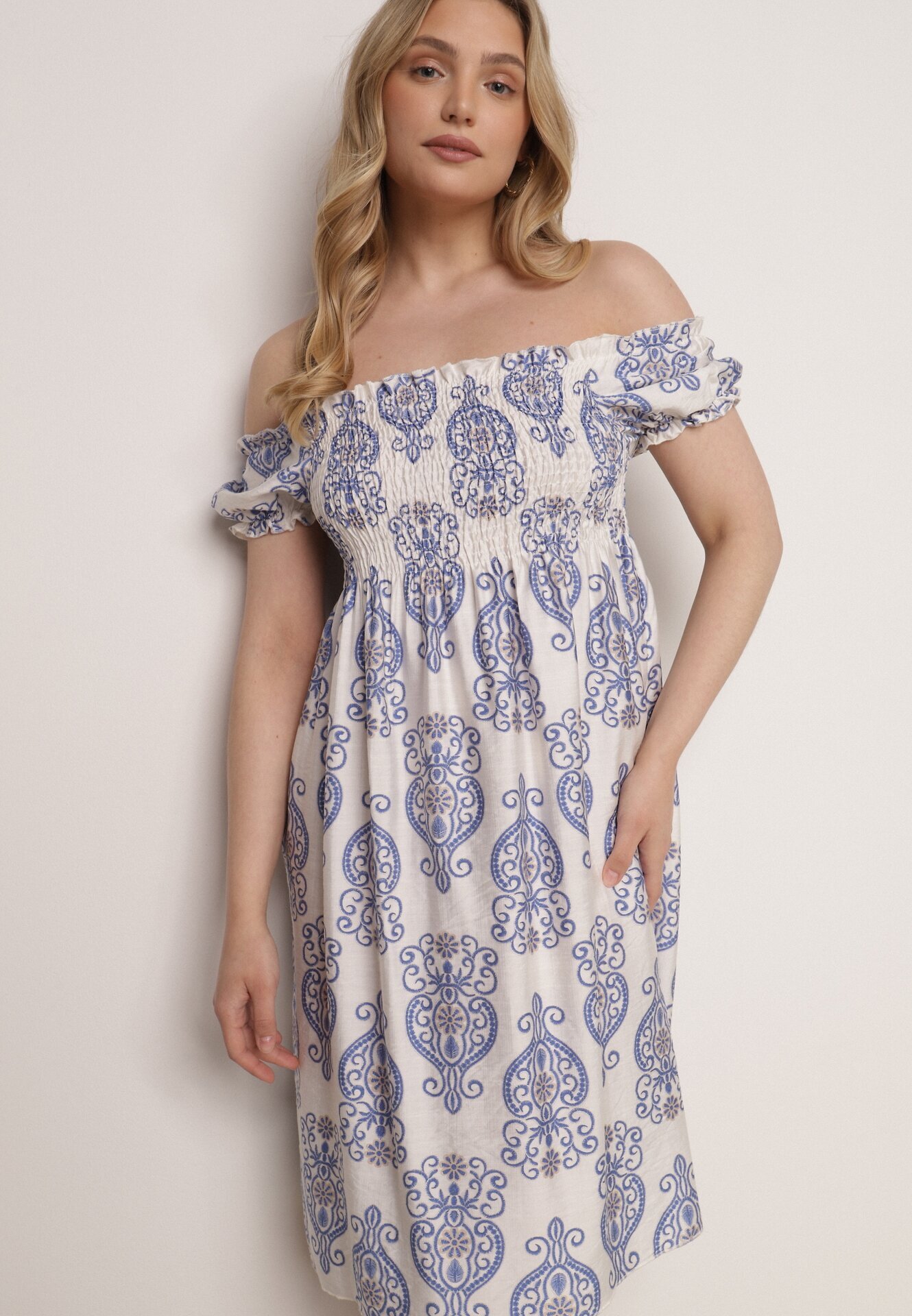j&x Rochie spaniolă albastră din viscoză cu imprimeu etnic Hywen
