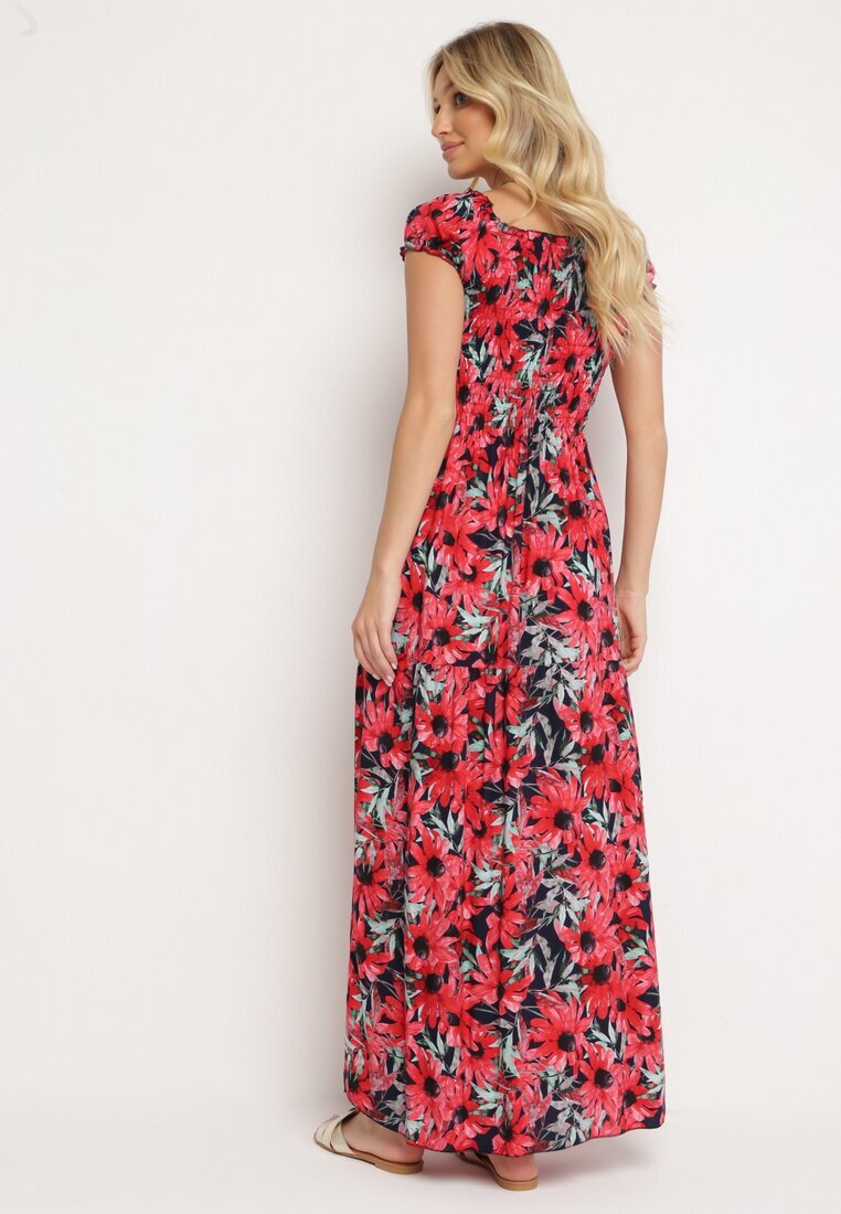 j&x Rochie spaniolă Bleumarin-Roșie din viscoză cu flori cu croi evazat Uasteria
