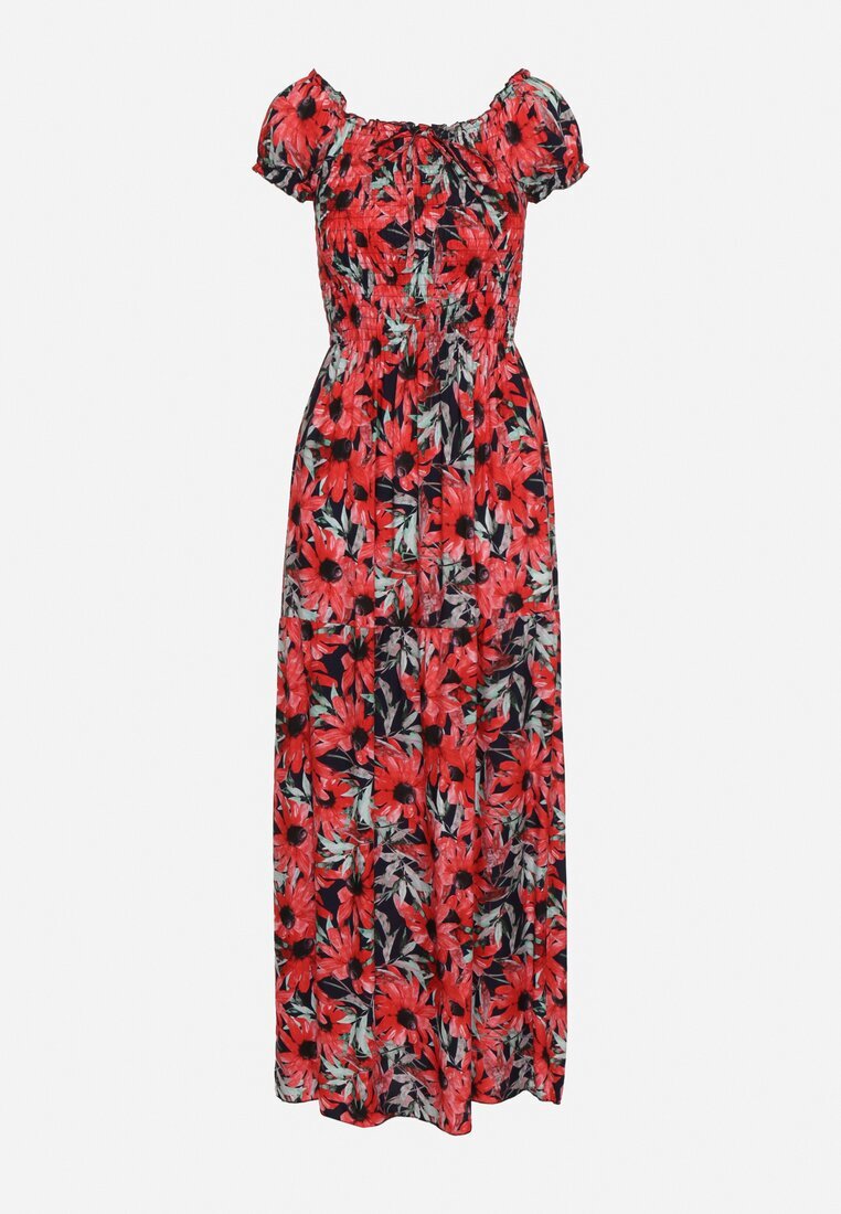 j&x Rochie spaniolă Bleumarin-Roșie din viscoză cu flori cu croi evazat Uasteria