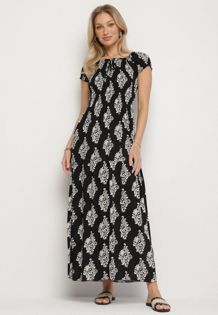 j&x Rochie spaniolă Neagră cu model ornamental cu viscoză Orrionna