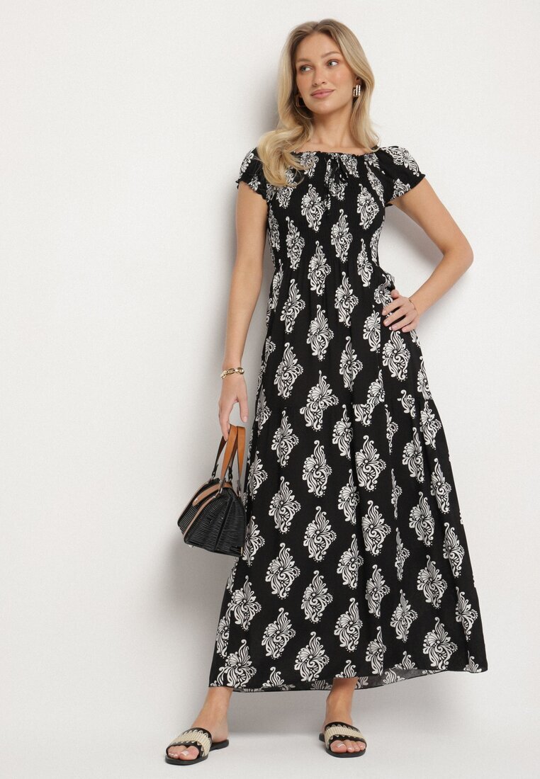 j&x Rochie spaniolă Neagră cu model ornamental cu viscoză Orrionna
