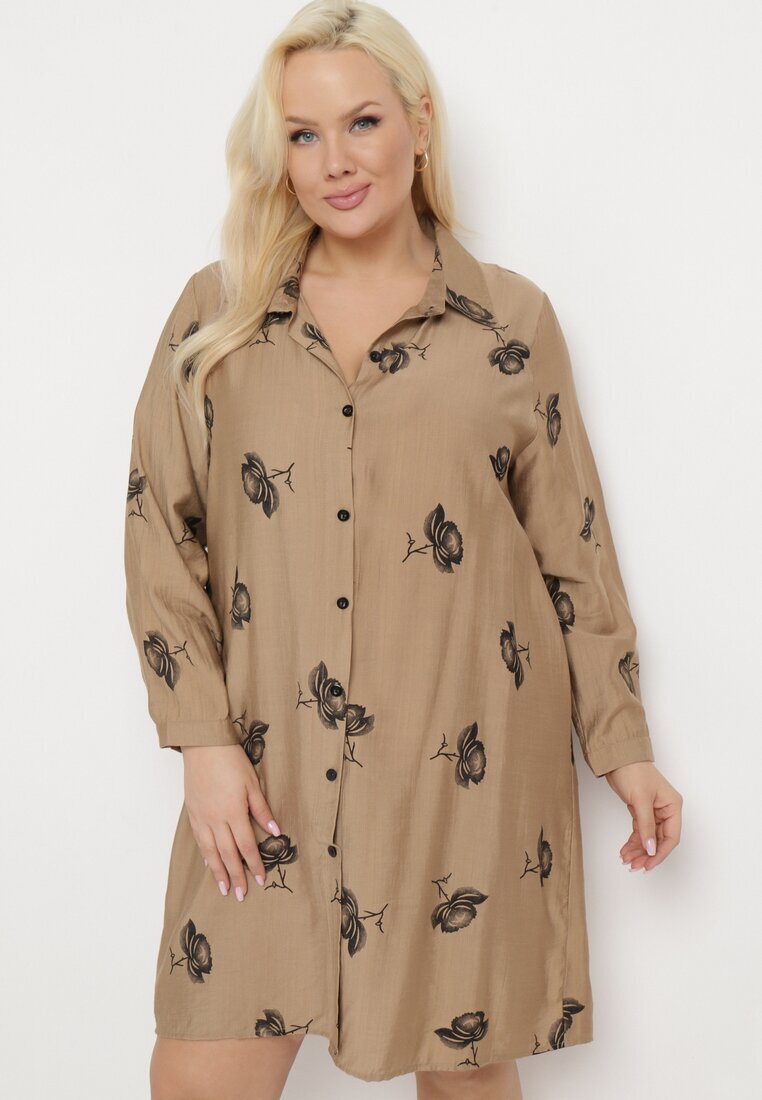 j&x Rochie tip cămașă Bej închisă cu Nasturi și Mâneci Reglabile Xatella