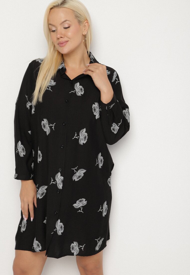 j&x Rochie tip cămașă Neagră cu nasturi și mâneci reglabile Xatella