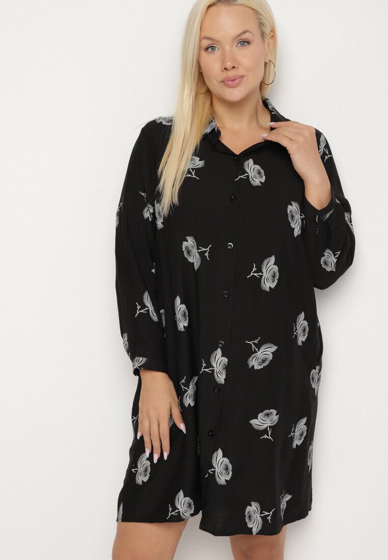 j&x Rochie tip cămașă Neagră cu nasturi și mâneci reglabile Xatella