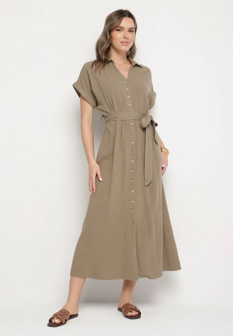 j&x Rochie tip cămașă Verde închis din Viscoză și In Legată în talie cu Buzunare Efrasira