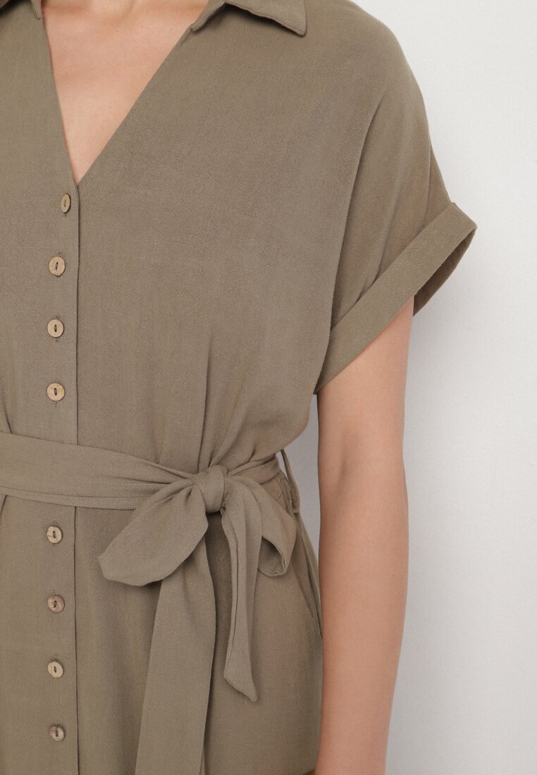 j&x Rochie tip cămașă Verde închis din Viscoză și In Legată în talie cu Buzunare Efrasira