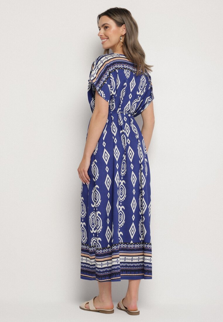 j&x Rochie tip cutie albastră din viscoză cu imprimeu etnic Mirosela