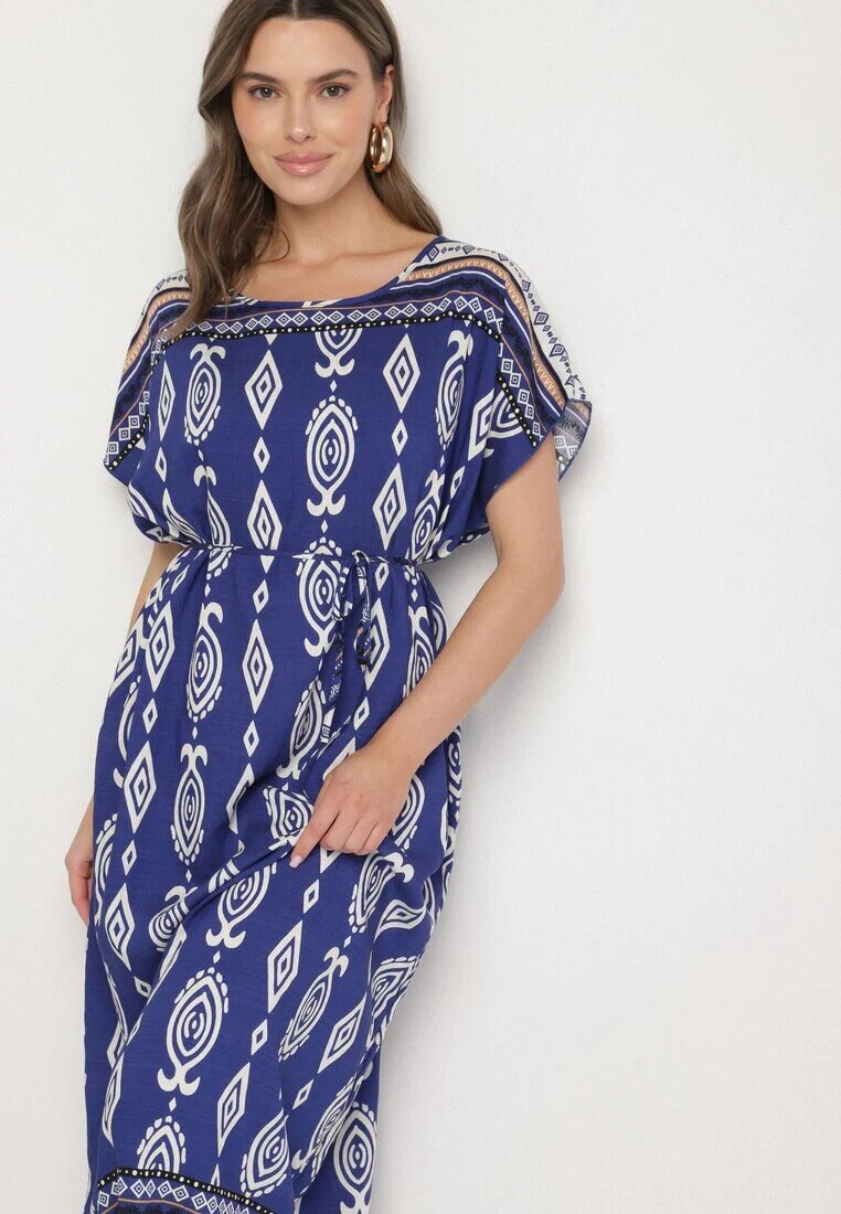 j&x Rochie tip cutie albastră din viscoză cu imprimeu etnic Mirosela