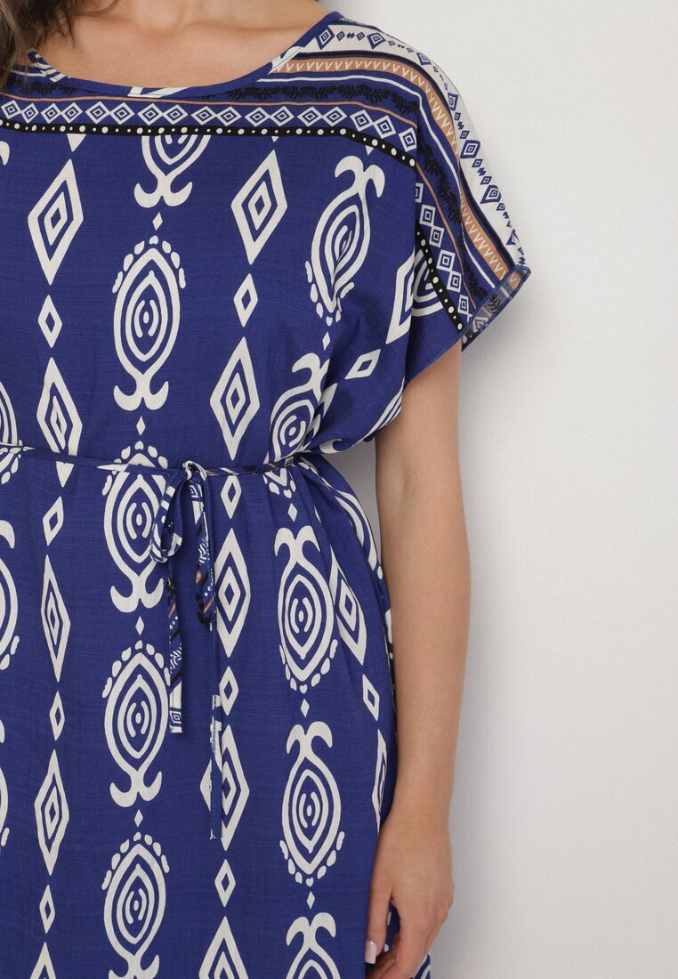 j&x Rochie tip cutie albastră din viscoză cu imprimeu etnic Mirosela