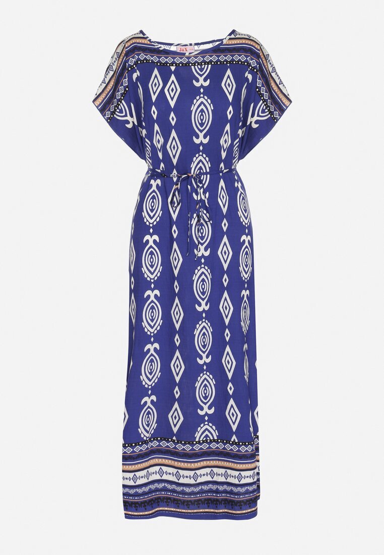j&x Rochie tip cutie albastră din viscoză cu imprimeu etnic Mirosela