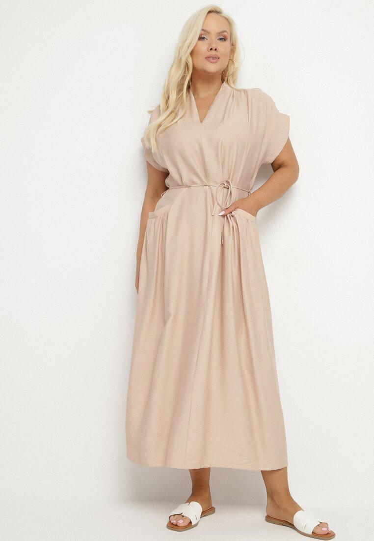 j&x Rochie tip cutie Bej din viscoză cu o curea subțire și buzunare Lumivorae