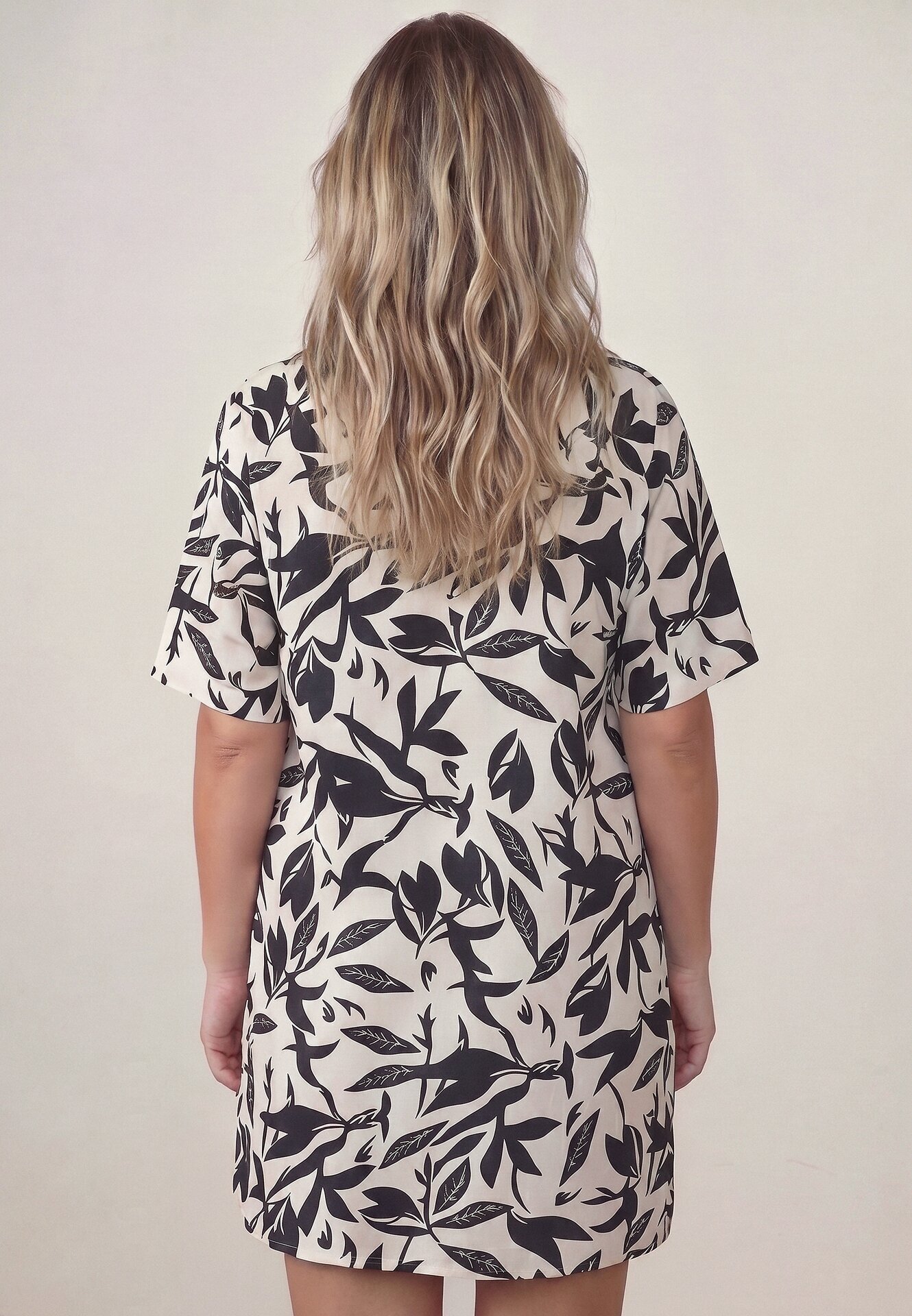 j&x Rochie tip cutie din vâscoză cu imprimeu vegetal și nasturi la decolteu Acosia Neagră
