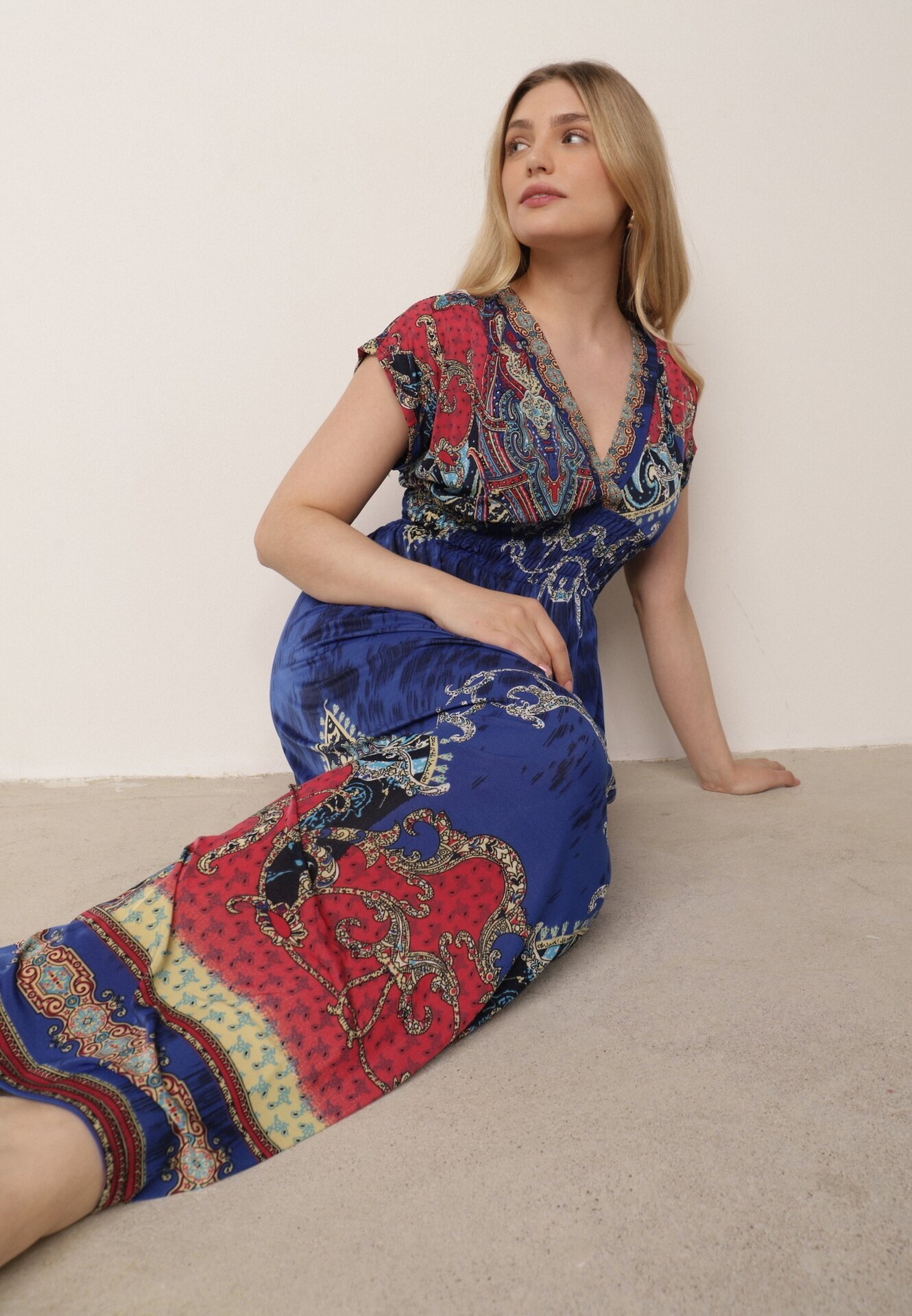 j&x Rochie Tip Plic Albastră cu Model Etnic Matanira