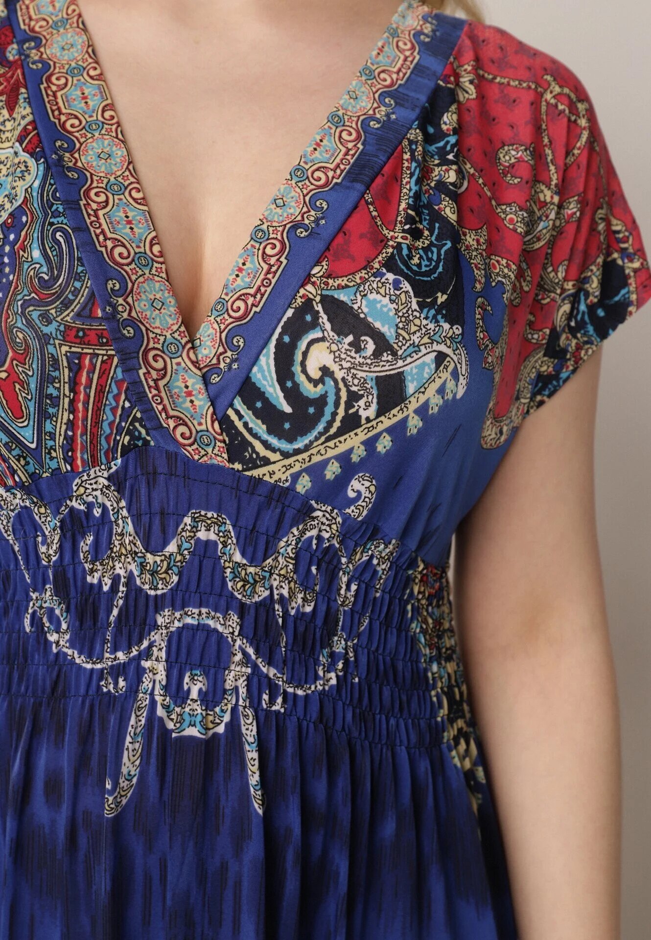 j&x Rochie Tip Plic Albastră cu Model Etnic Matanira