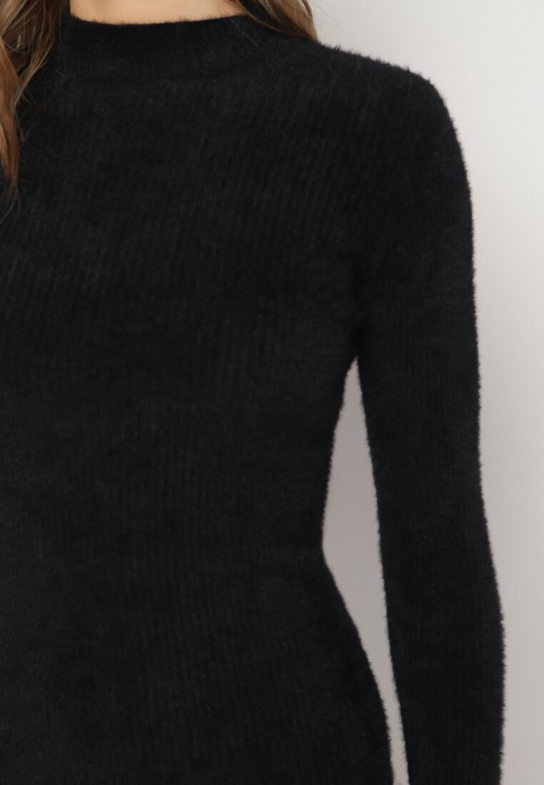 j&x Rochie tip pulover neagră midi din lână cu textură striată Johnnath