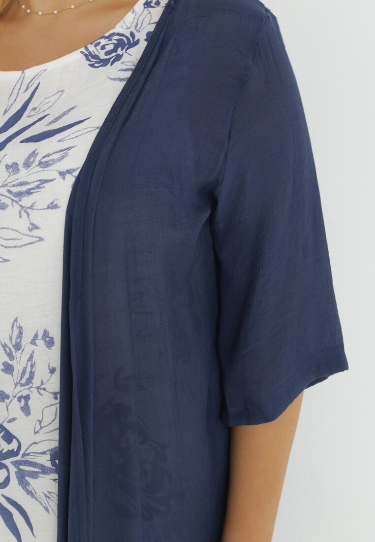 j&x Rochie Trapezoidală Midi în Bleumarin și Alb din Bumbac cu Flori și Bolero Elephira