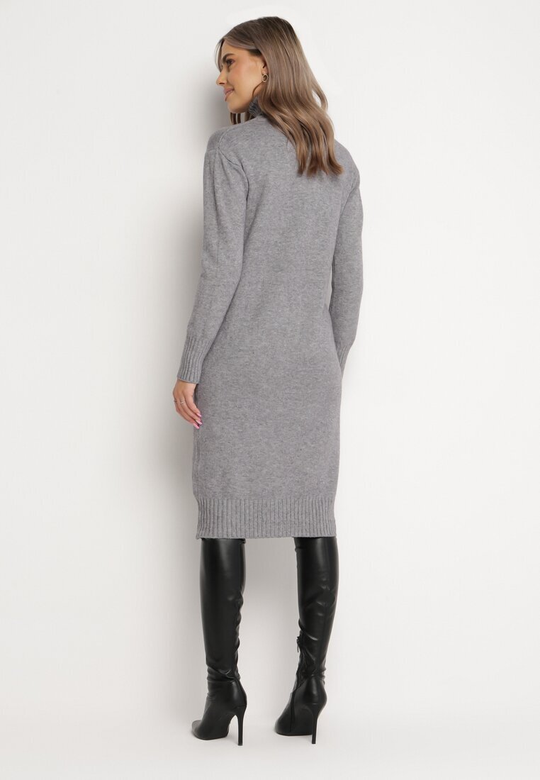 j&x Rochie tricotată din lână Gri Midi cu guler înalt Doulcetta