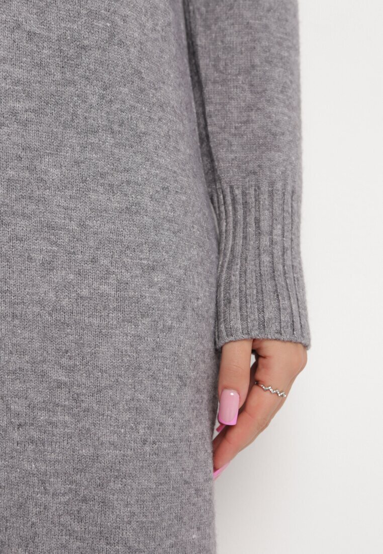 j&x Rochie tricotată din lână Gri Midi cu guler înalt Doulcetta