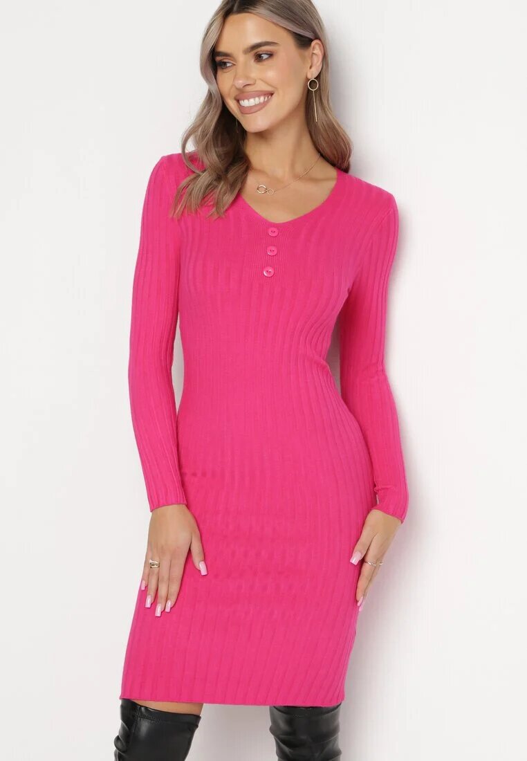 j&x Rochie tricotată Fucsia mulată cu curea Brevna