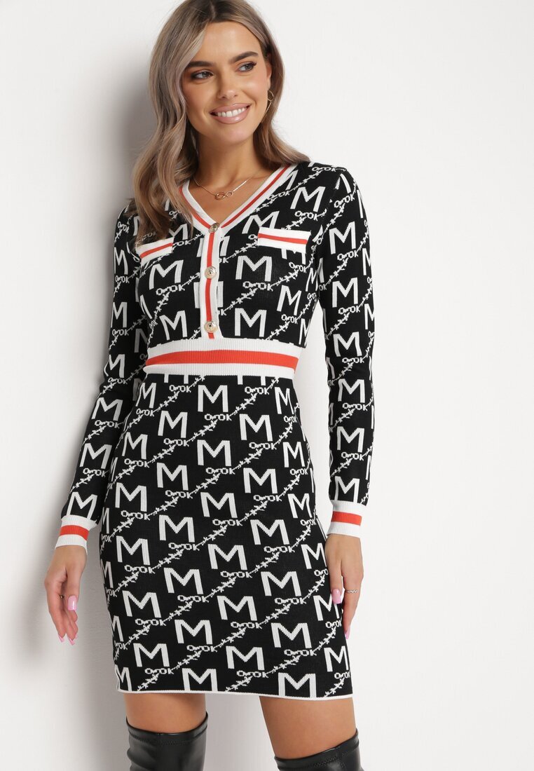 j&x Rochie tricotată Negru-Albă Mini Paixdas