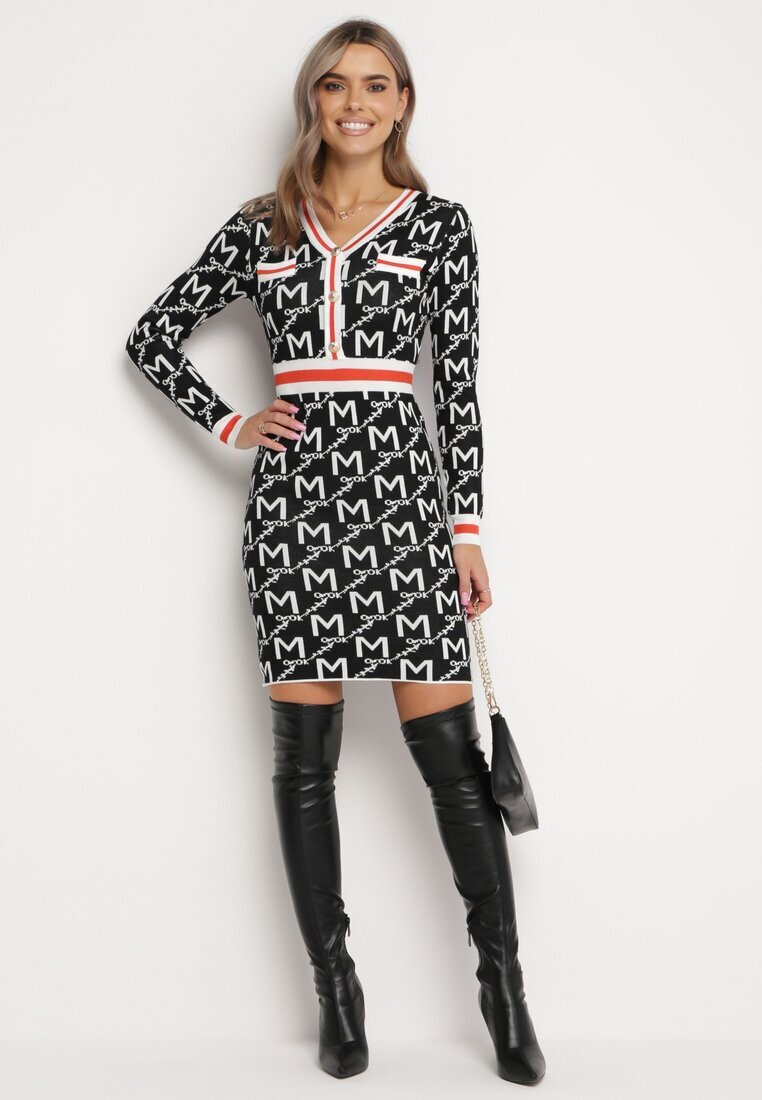 j&x Rochie tricotată Negru-Albă Mini Paixdas