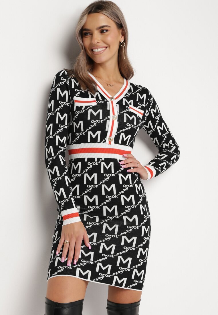 j&x Rochie tricotată Negru-Albă Mini Paixdas