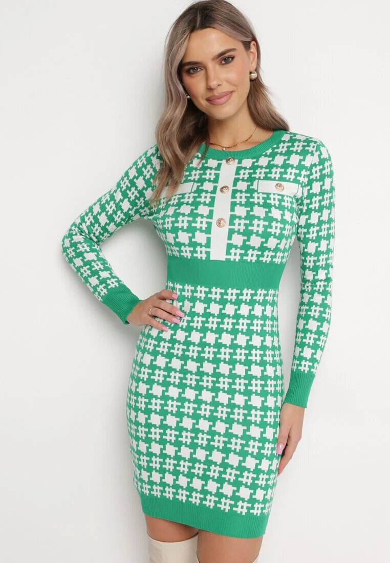 j&x Rochie tricotată Verde cu nasturi Bileldeme