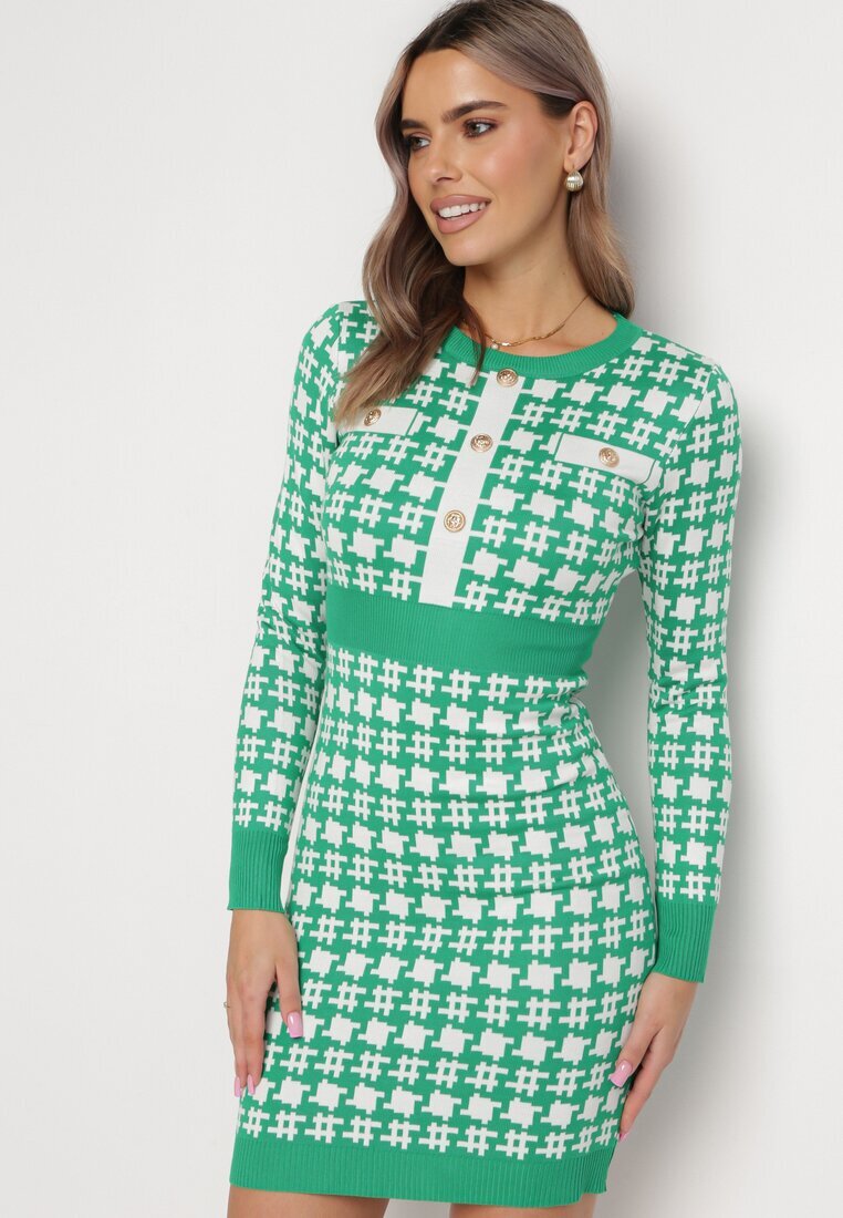 j&x Rochie tricotată Verde cu nasturi Bileldeme