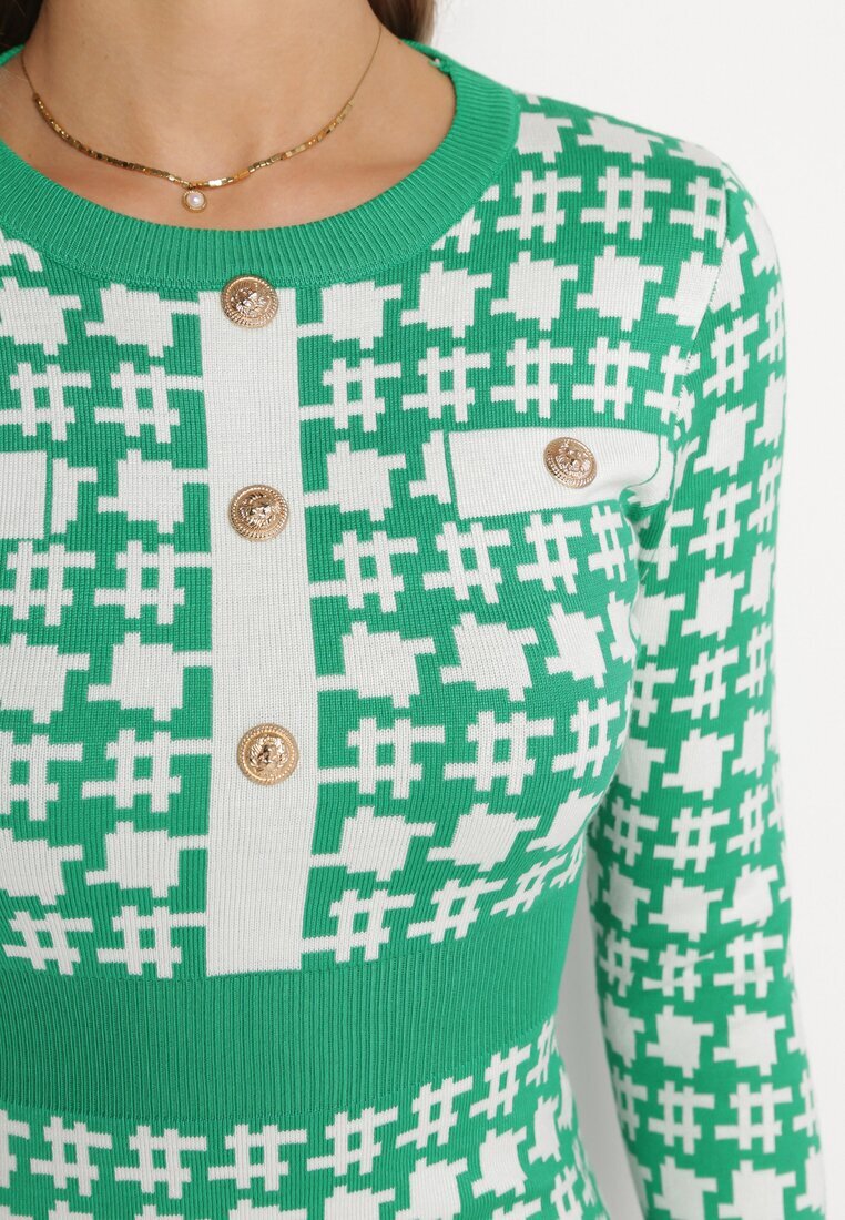 j&x Rochie tricotată Verde cu nasturi Bileldeme