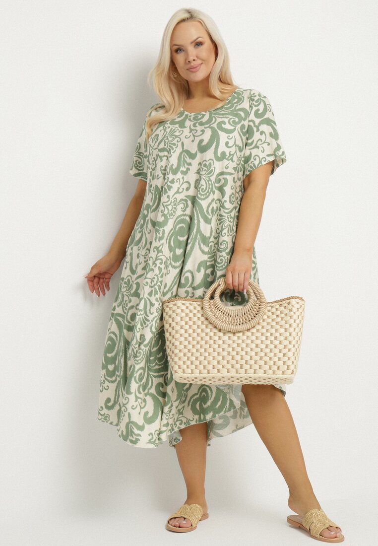 j&x Rochie Verde Cloș din Viscoză cu Model Geometri Emisova