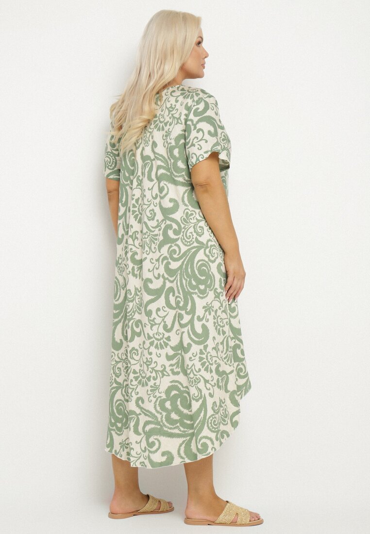 j&x Rochie Verde Cloș din Viscoză cu Model Geometri Emisova