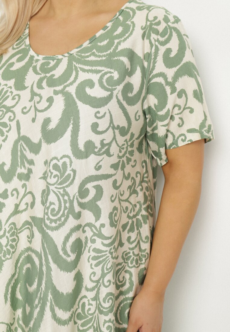 j&x Rochie Verde Cloș din Viscoză cu Model Geometri Emisova