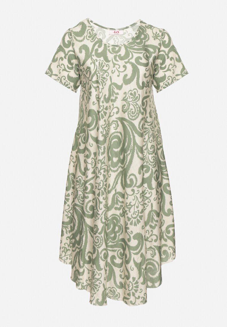 j&x Rochie Verde Cloș din Viscoză cu Model Geometri Emisova