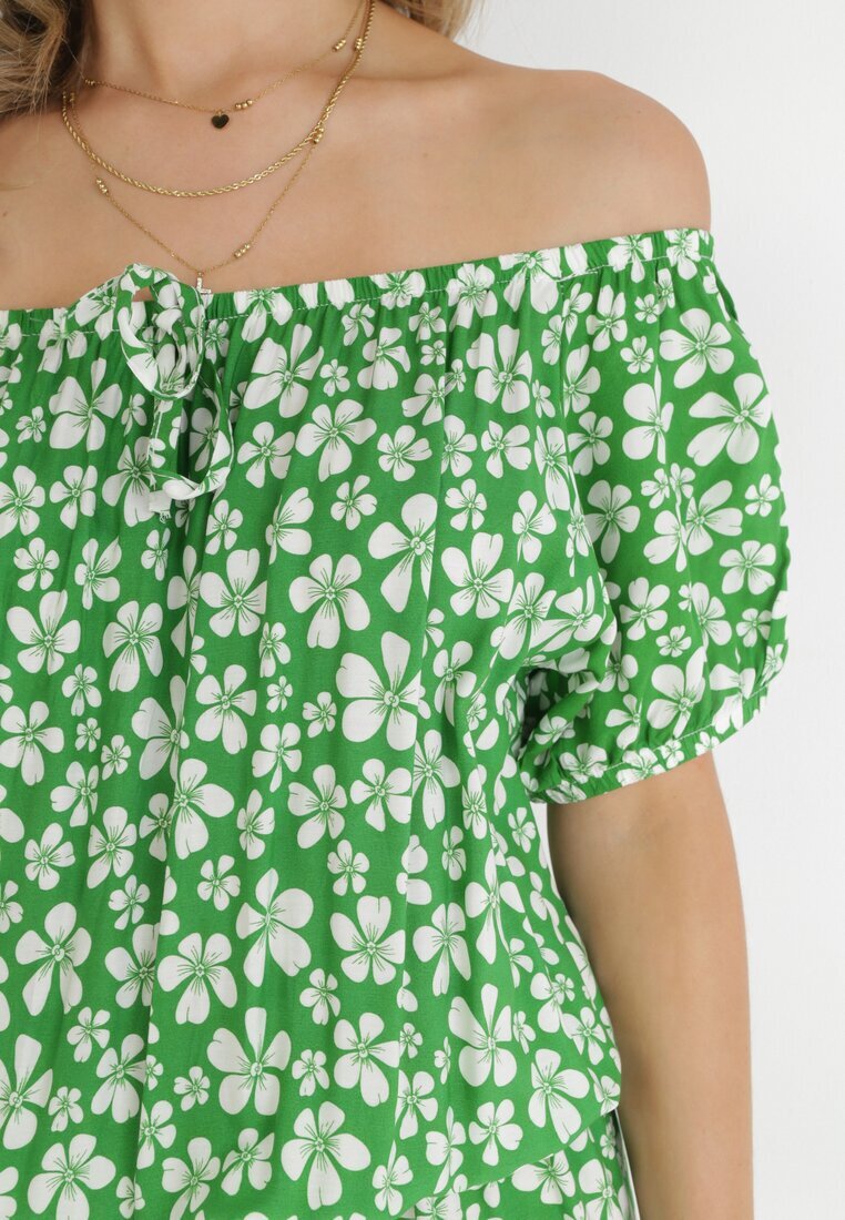 j&x Rochie Verde Cloș Mini cu Decolteu Spaniol și Elastic în Talie din Viscoză Jassinta