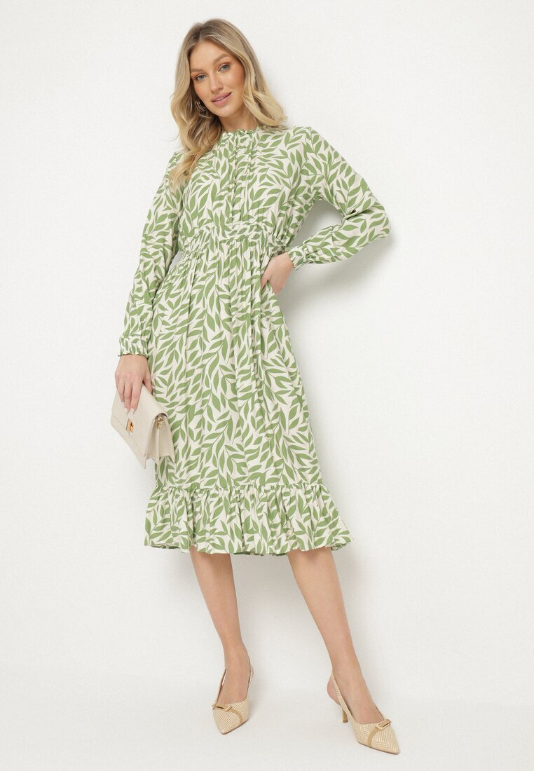 j&x Rochie Verde cu croi evazat cu volane și elastic în talie Ridiluria