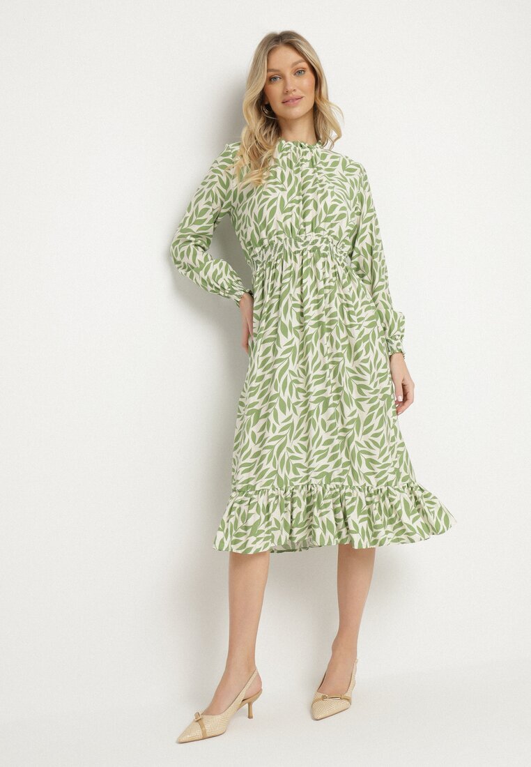 j&x Rochie Verde cu croi evazat cu volane și elastic în talie Ridiluria
