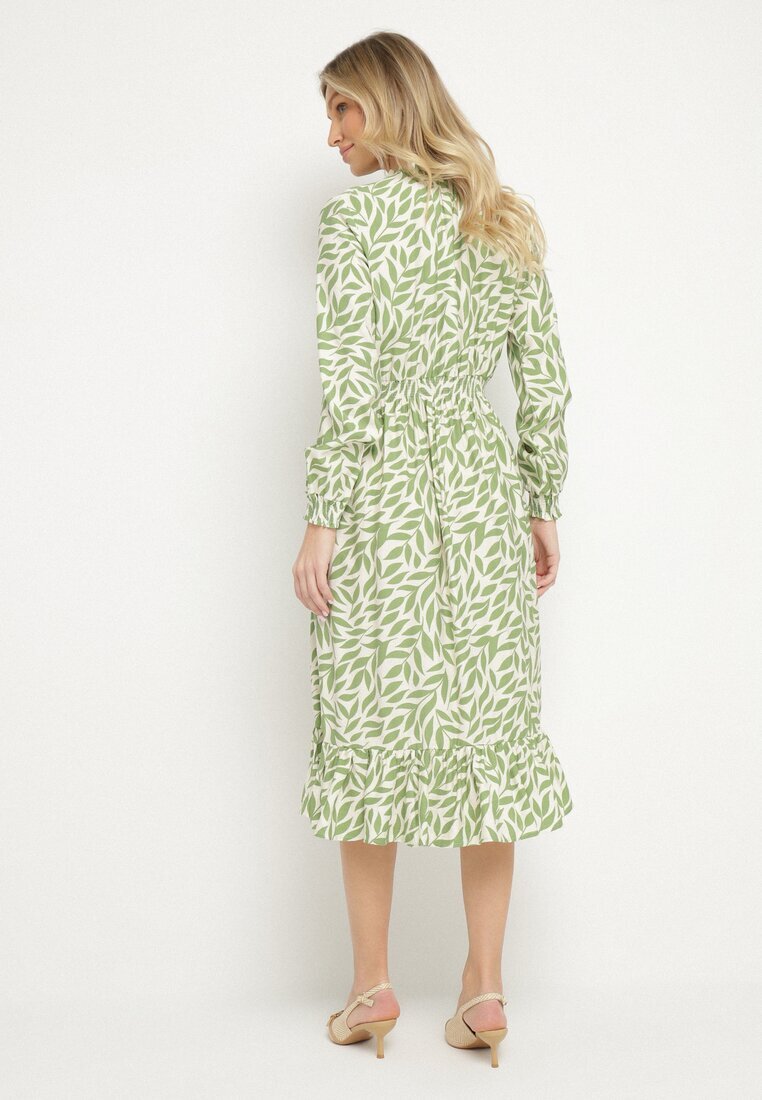 j&x Rochie Verde cu croi evazat cu volane și elastic în talie Ridiluria