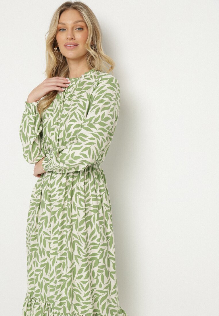 j&x Rochie Verde cu croi evazat cu volane și elastic în talie Ridiluria