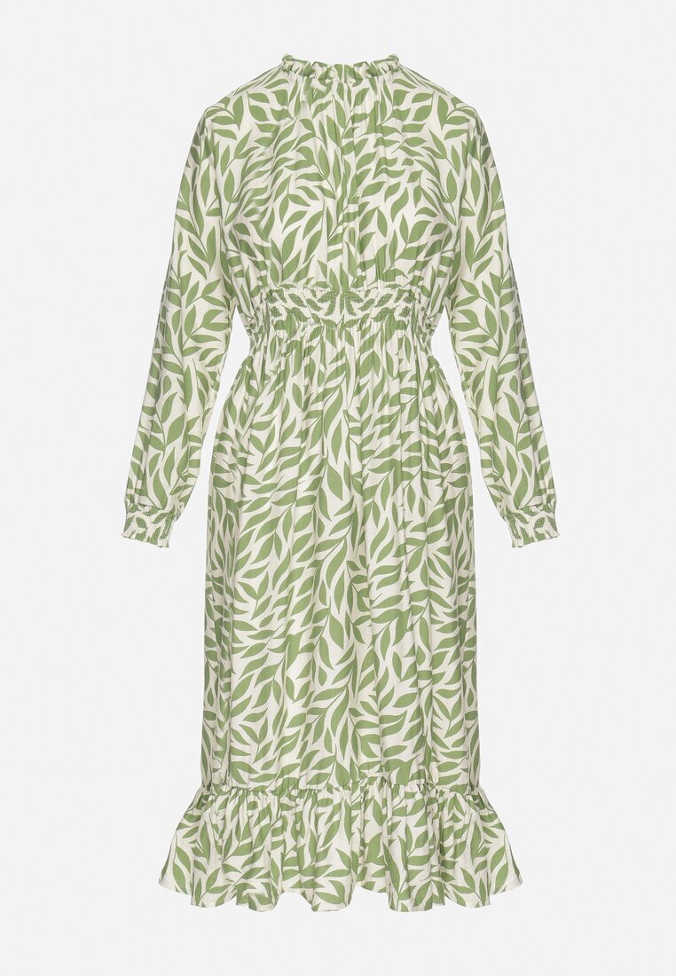 j&x Rochie Verde cu croi evazat cu volane și elastic în talie Ridiluria