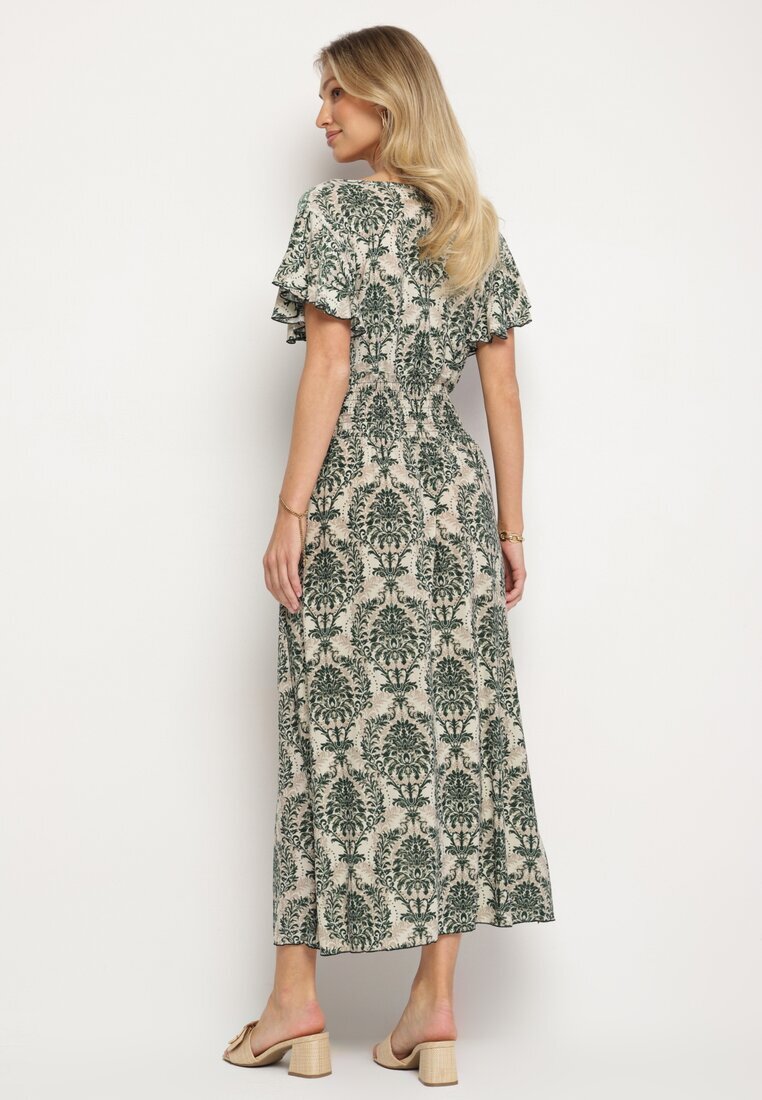 j&x Rochie Verde cu Model Etno cu Volane și Talie Elastică Ellivira