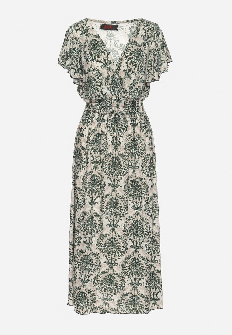 j&x Rochie Verde cu Model Etno cu Volane și Talie Elastică Ellivira