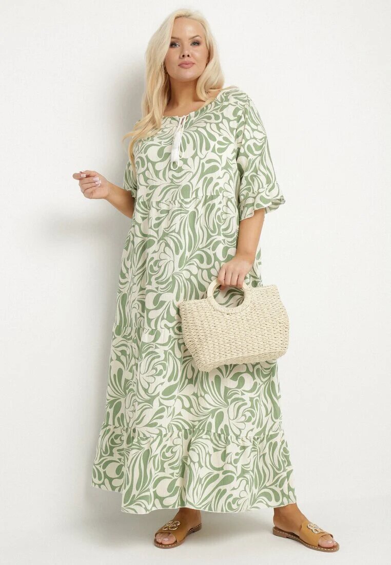 j&x Rochie Verde din Vâscoză cu croi simplu cu legătură cu imprimeu floral Edirania