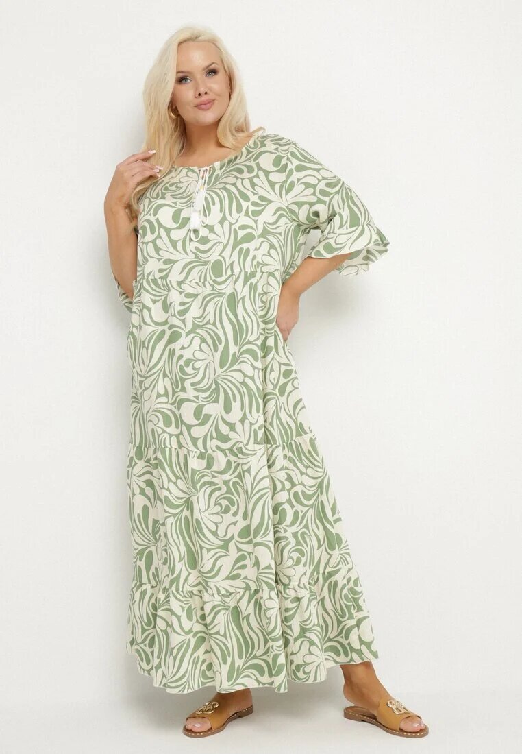 j&x Rochie Verde din Vâscoză cu croi simplu cu legătură cu imprimeu floral Edirania