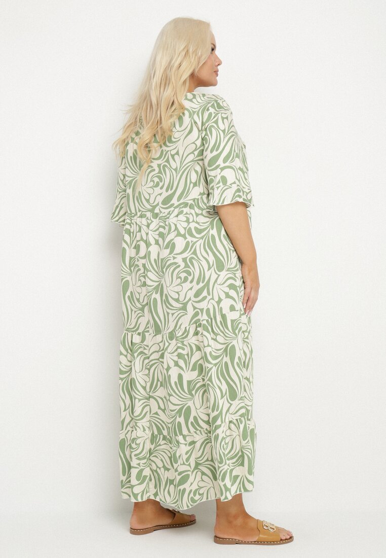 j&x Rochie Verde din Vâscoză cu croi simplu cu legătură cu imprimeu floral Edirania