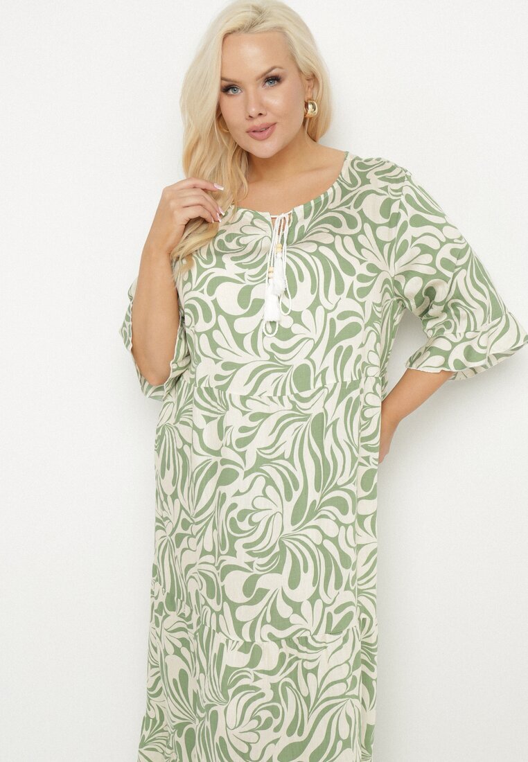 j&x Rochie Verde din Vâscoză cu croi simplu cu legătură cu imprimeu floral Edirania